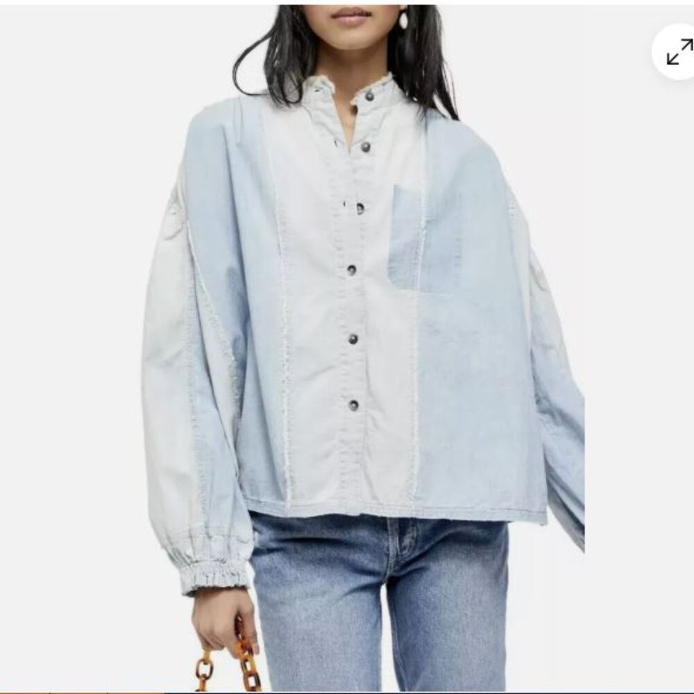 Free People Light Blue Denim Button-Up
